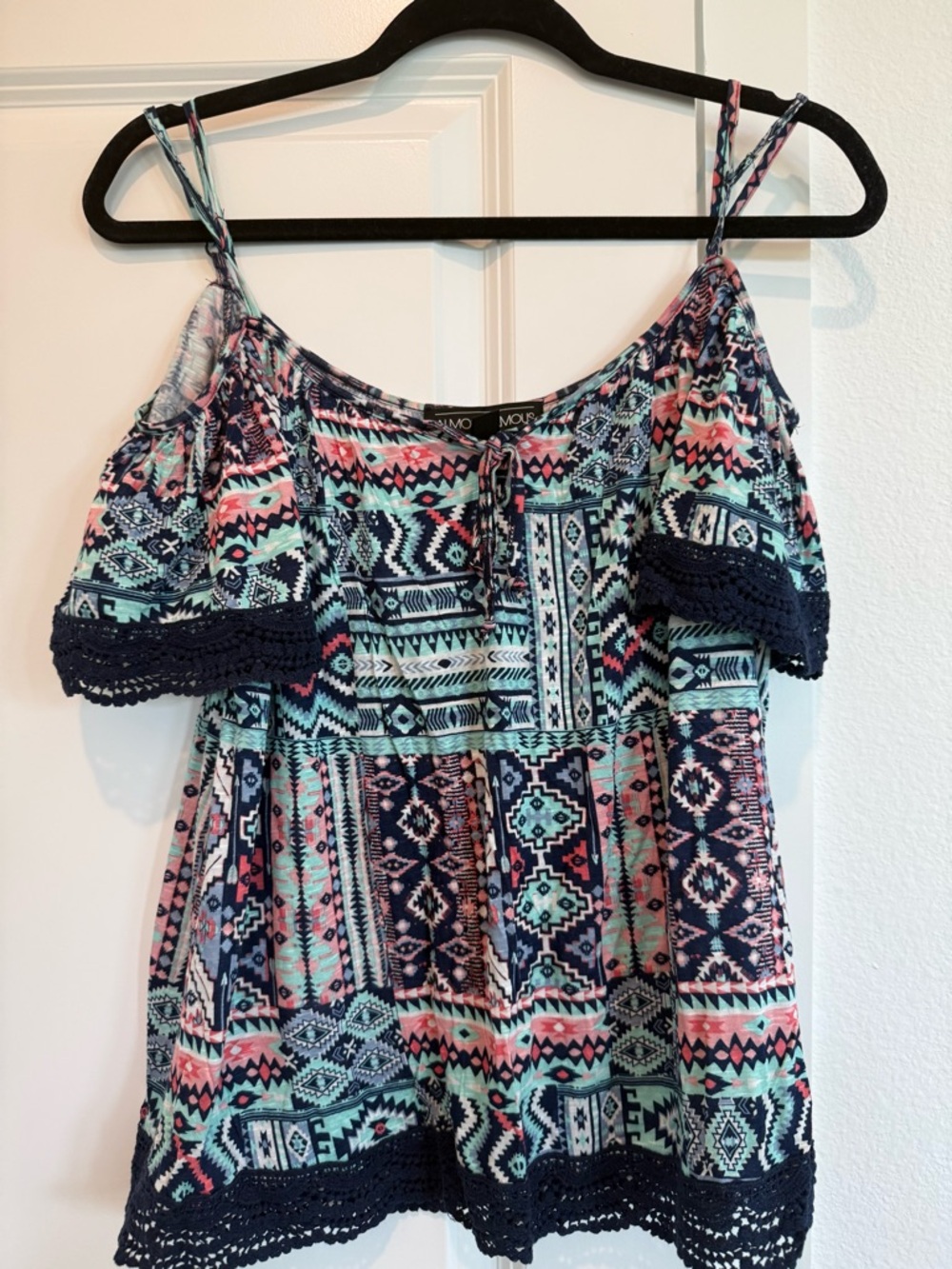 Almost Famous Navy, Coral & Mint Tribal Cold-Shoulder Camisole